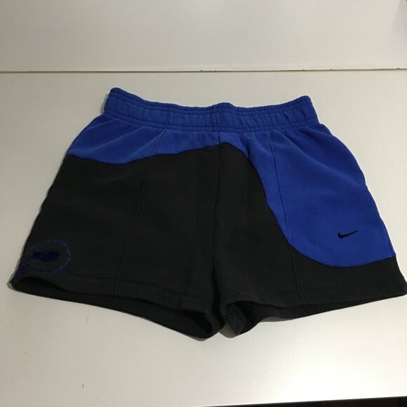 Nike Women’s Large Shorts Color Clash Fleece Sweat Blue Black - Picture 1 of 11